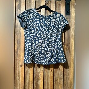 Ann Taylor Dark Blue Leopard Print Top Small
